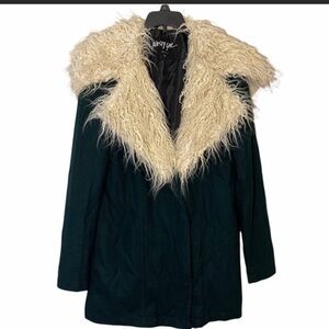 Nasty Gal wool blend faux fur zip front jacket womens size XS
